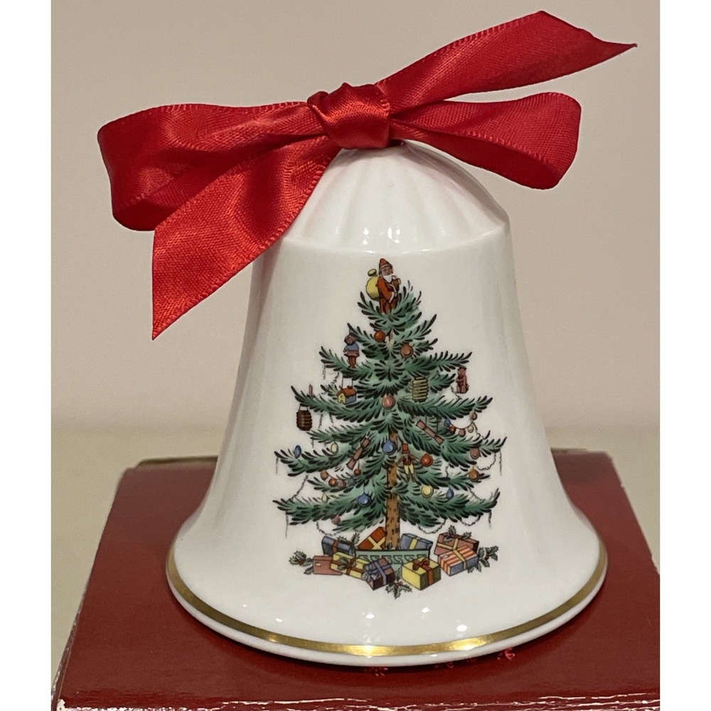 Vintage 1989 Spode Christmas Tree Bell Ornament Merry Christmas 1989 w/ Orig Box - Picture 2 of 11